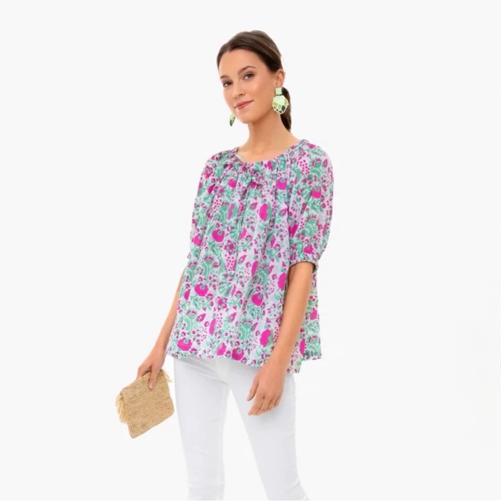 SZ Blockprints Hot Pink Floral Padra Tracy Top, Size Large - Picture 4 of 16